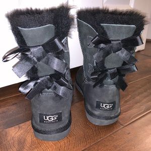 UGG Black Ankle Boots with Ribbon Detail